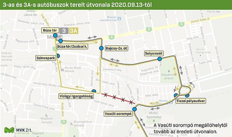 Változik a 3-as, a 3A-s autóbuszok közlekedése